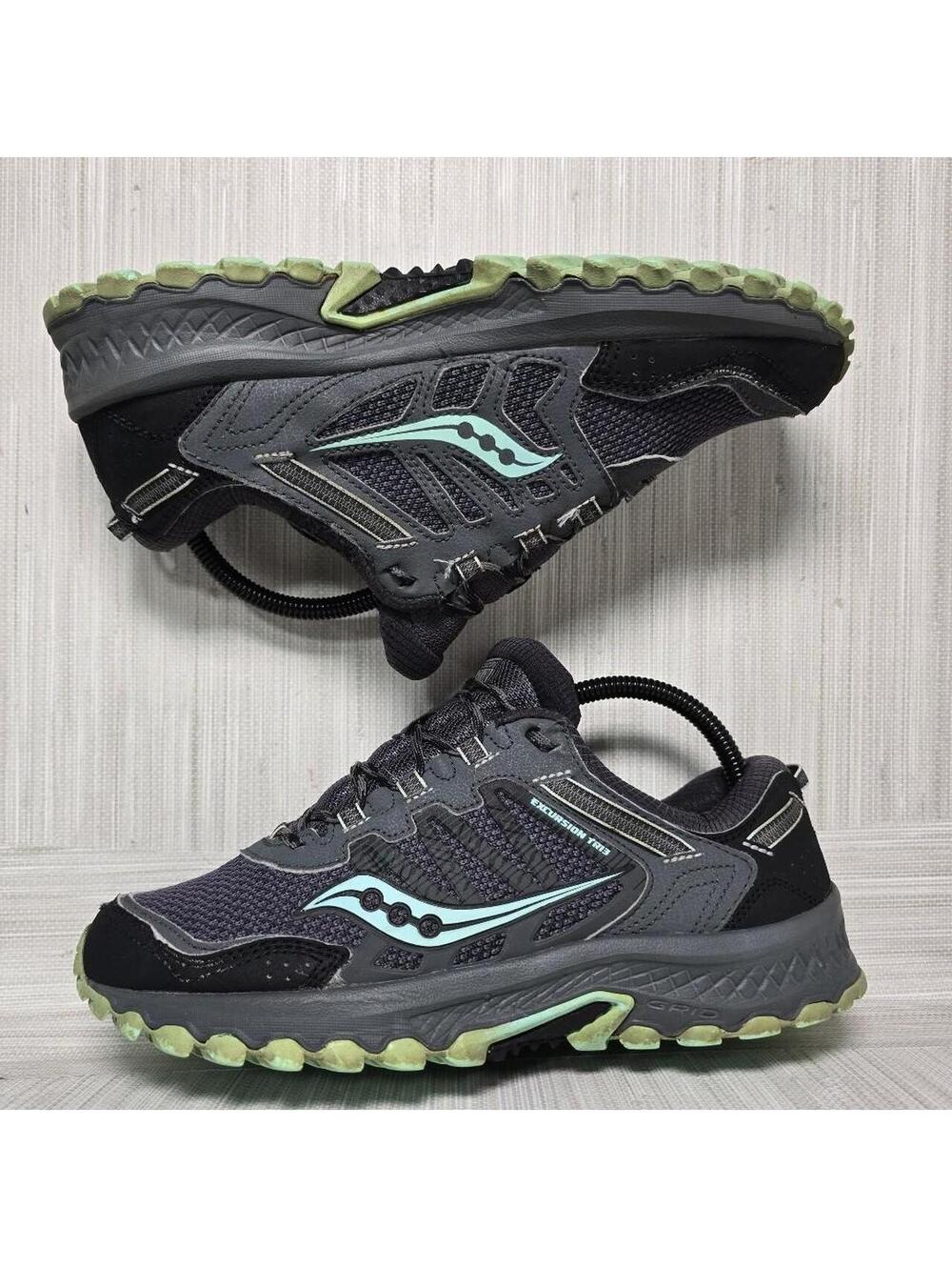 Saucony Grid Excursion TR13 black/green trail running shoes Size US 8.5